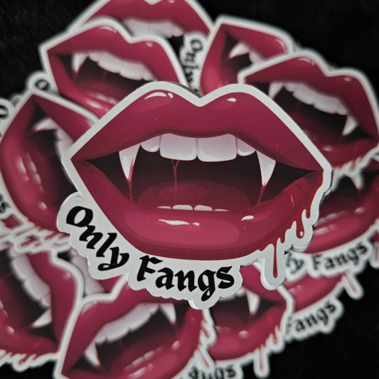 Only Fangs - Waterproof Vinyl Stickers - Durable Decals for Laptops, Skateboards, and Outdoor Gear