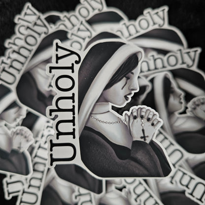 Unholy - Waterproof Vinyl Stickers - Durable Decals for Laptops, Skateboards, and Outdoor Gear